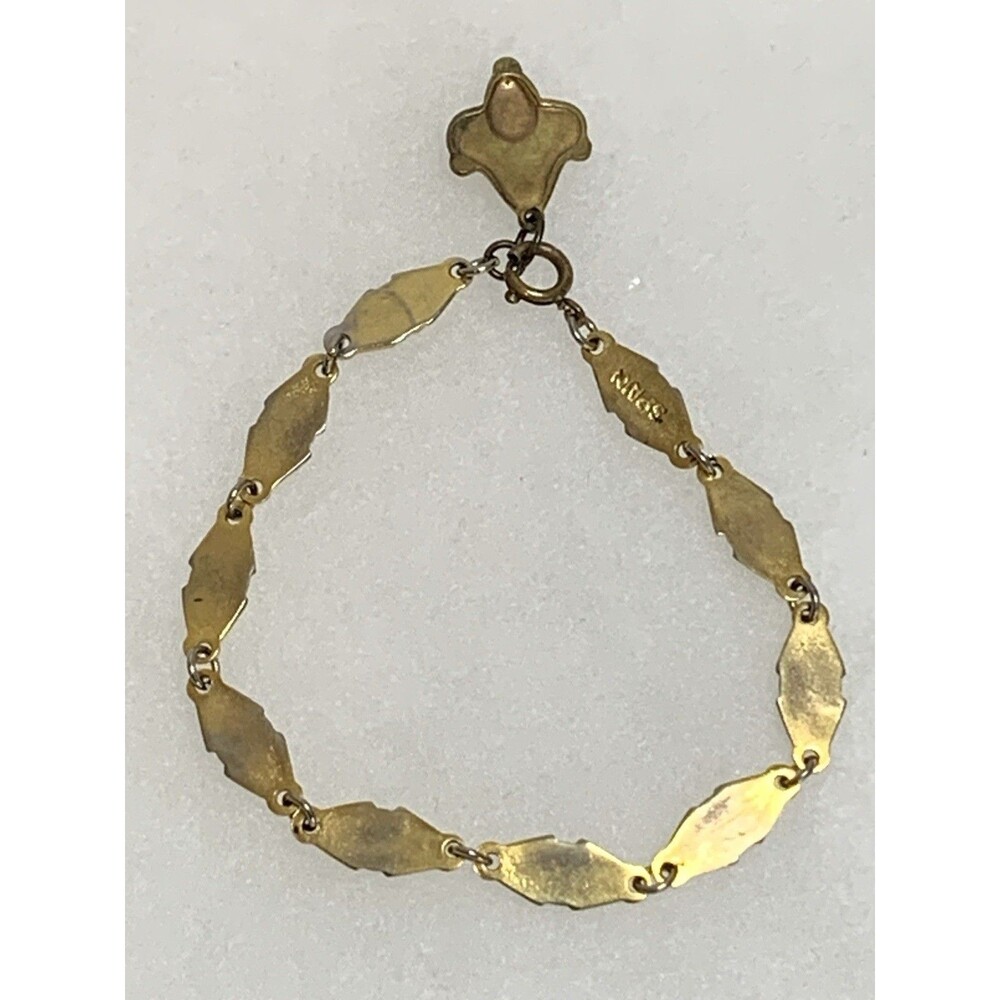 Vintage Damascene Bracelet Made In Spain Black Enamel Gold Tone Charm 7" - Picture 7 of 9